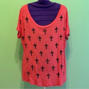 Roommates Coral Cross Print Tee